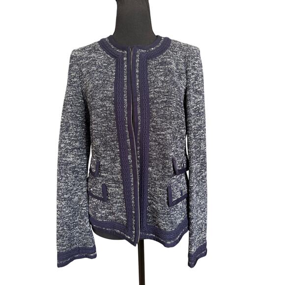 Talbots Navy Tweed Zip Front Long Sleeve Sz 8 Elegant Professional | NWOT - Picture 1 of 7